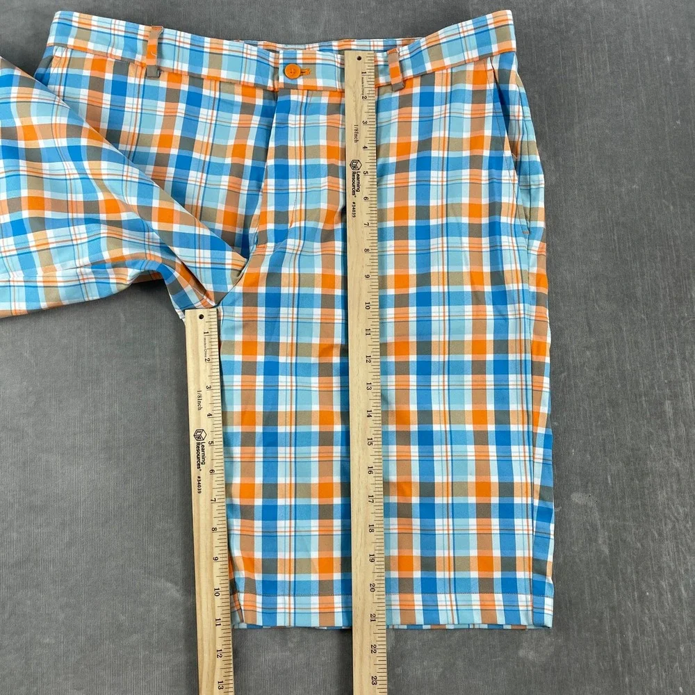 Slazenger Mens 36 Orange Blue Plaid Golf Shorts Lightweight Performance 5595
